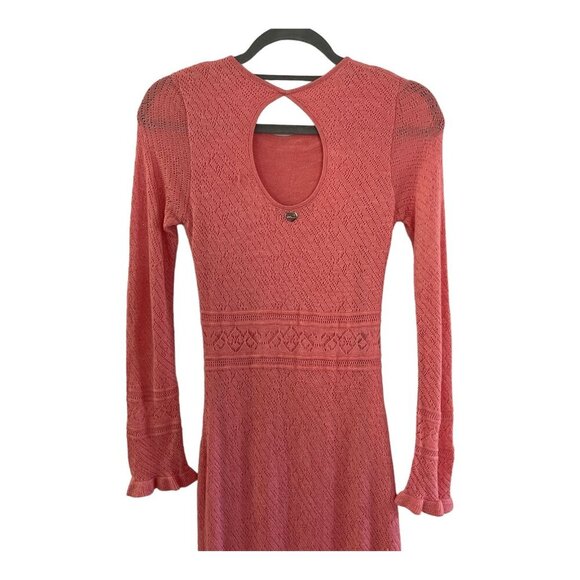 Fernanda Lago Coral Long Sleeve Open Knit Maxi Dress Lace Size S Romantic - Picture 10 of 12